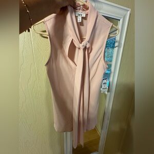 Rosebud Blush Pink Sleeveless Blouse with Tie